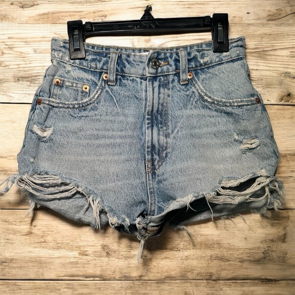 Zara Blue Jean Shorts Distressed Vintage Style 0
